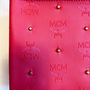 Genuine MCM Red Studded Leather Crossbody Bag